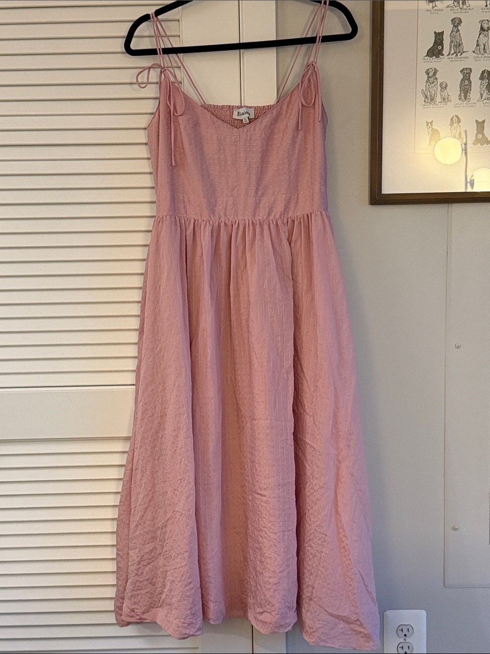 En Saison Pink Tie-Shoulder Eyelet Midi Dress